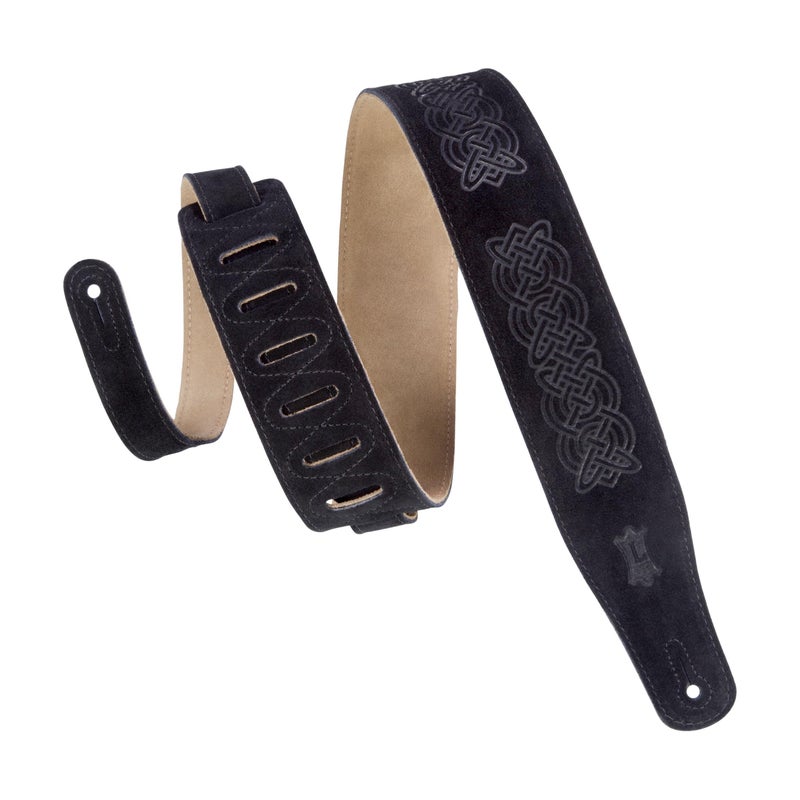 Levy's Leathers 2.5" Suede Leather Guitar Strap Celtic Knot Emboss Design; Black (MS26CK-BLK) - Image 1
